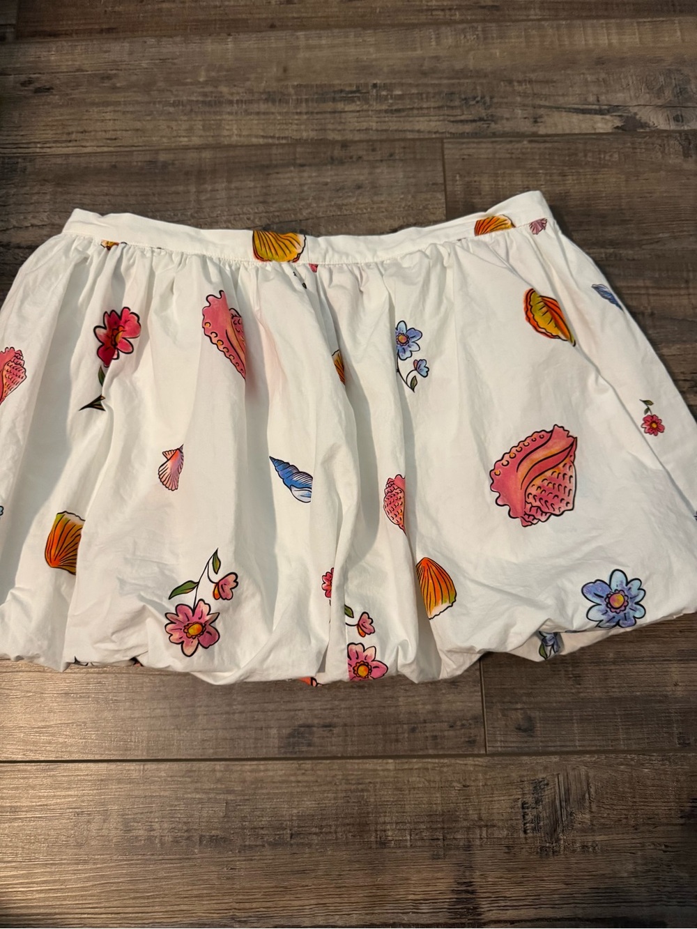Ciao Lucia White Mini Skirt with Pink, Orange & Blue Shell Print